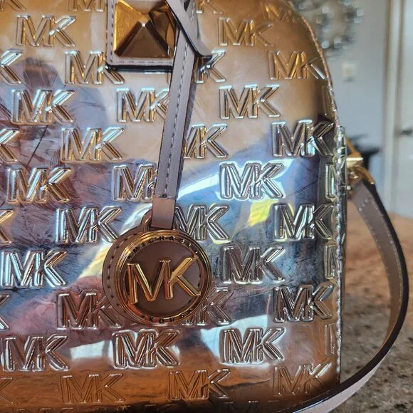 Michael Kors Gold Embossed MK Gold Metallic-Finish Grayson Satchel - Picture 9 of 16